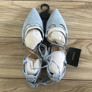 Blue Pointed Strappy Ballet Flats